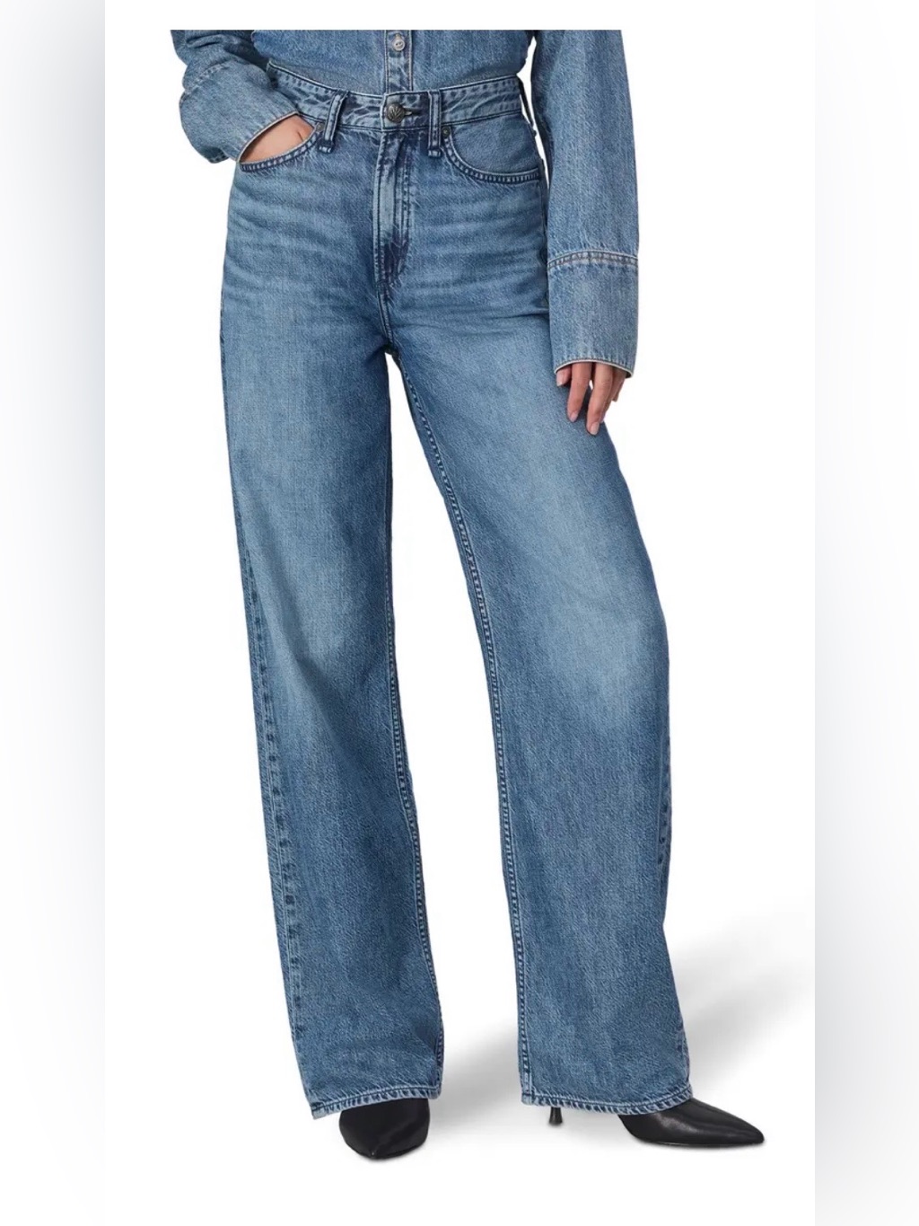 Rag & Bone Logan Mid/High Rise Wide Leg Jeans Size 30 River Wash